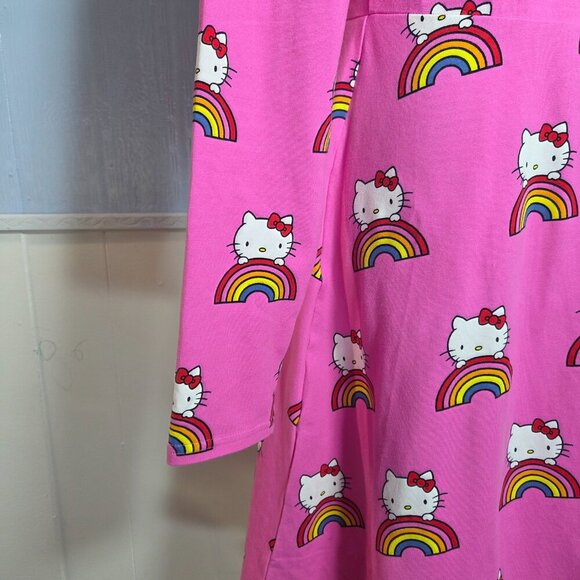 Modcloth for Hello Kitty Medium Bright Pink Rainbow Round Neck Longsleeve Dress - Picture 4 of 9